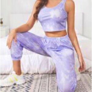 Purple Tie Dye Sweats Coord Crop Top Cami relax chill set comfy Sweat set